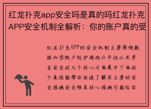 红龙扑克app安全吗是真的吗红龙扑克APP安全机制全解析：你的账户真的受保护了吗？